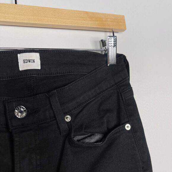 Edwin Womens 26 Black Bree Slim Skinny Jean Raw Fray Hem Mid Rise Cotton Stretch - Picture 7 of 11
